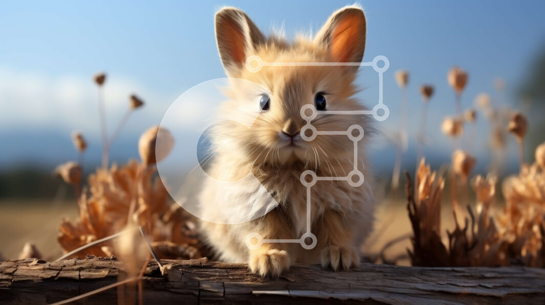 Intra Συλλεκτικό Ξύλινο Παζλ Plywood  4mm - Μικρό καφέ κουνέλι που κάθεται στο πεδίο σύνδεσης με φόντο μπλε του ουρανού Σε Ξύλινο Κουτί - Διαστάσεις: 10x10 cm – 25 κομμάτια