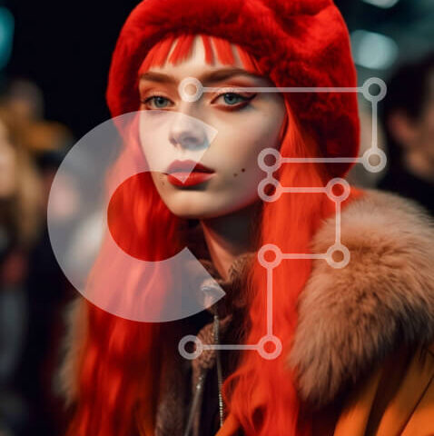 Intra Συλλεκτικό Ξύλινο Παζλ Plywood 4mm - Σοβαρή γυναίκα με έντονα κόκκινα μαλλιά και πράσινη σκιά ματιών Σε Ξύλινο Κουτί - Διαστάσεις Puzzle: 10x10 cm – 25 κομμάτια - Image 1