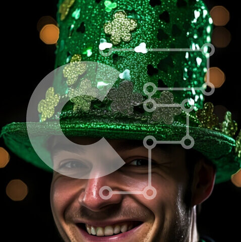 Intra Συλλεκτικό Ξύλινο Παζλ Plywood  4mm - Ευτυχισμένος άνδρας με πράσινο καπέλο και μαύρο κοστούμι με τριφύλλια Σε Ξύλινο Κουτί - Διαστάσεις Puzzle: 10x10 cm – 25 κομμάτια - Image 1