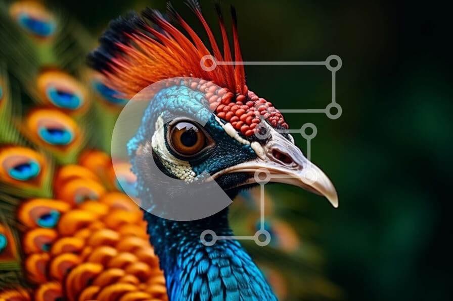 Intra Συλλεκτικό Ξύλινο Παζλ Plywood  4mm - Κοντινό πλάνο του κεφαλιού ενός παγωνιού με τα ζωντανά φτερά Σε Ξύλινο Κουτί - Διαστάσεις: 10x10 cm – 25 κομμάτια