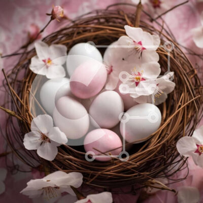 Intra Συλλεκτικό Ξύλινο Παζλ Plywood 4mm - Πασχαλινή φωλιά με ροζ άνθη κερασιάς και λευκά αυγά Σε Ξύλινο Κουτί - Διαστάσεις: 10x10 cm – 25 κομμάτια - Image 1