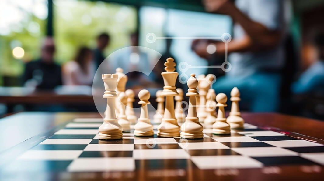 Intra Συλλεκτικό Ξύλινο Παζλ Plywood  4mm - Άνθρωποι που παίζουν σκάκι με ξύλινα κομμάτια Σε Ξύλινο Κουτί - Διαστάσεις Puzzle: 10x10 cm – 25 κομμάτια