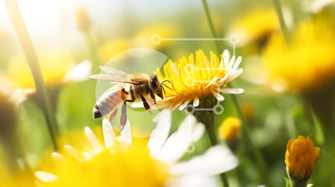 Intra Συλλεκτικό Ξύλινο Παζλ Plywood  4mm - Μέλισσα στα λουλούδια πικραλίδας σε ένα χορταριασμένο λιβάδι Σε Ξύλινο Κουτί - Διαστάσεις: 10x10 cm – 25 κομμάτια