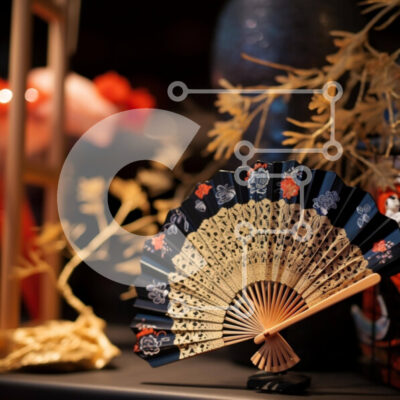 Intra Συλλεκτικό Ξύλινο Παζλ Plywood  4mm - Μαύρο και χρυσό ανατολίτικο ανεμιστήρα με μικρές γλάστρες Σε Ξύλινο Κουτί - Διαστάσεις: 10x10 cm – 25 κομμάτια - Image 1