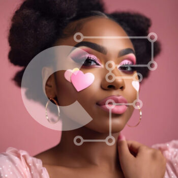 Intra Συλλεκτικό Ξύλινο Παζλ Plywood  4mm - Νεαρή γυναίκα με ροζ μακιγιάζ και αυτοκόλλητα σε σχήμα καρδιάς στο πρόσωπό της Σε Ξύλινο Κουτί - Διαστάσεις Puzzle: 10x10 cm – 25 κομμάτια - Image 1