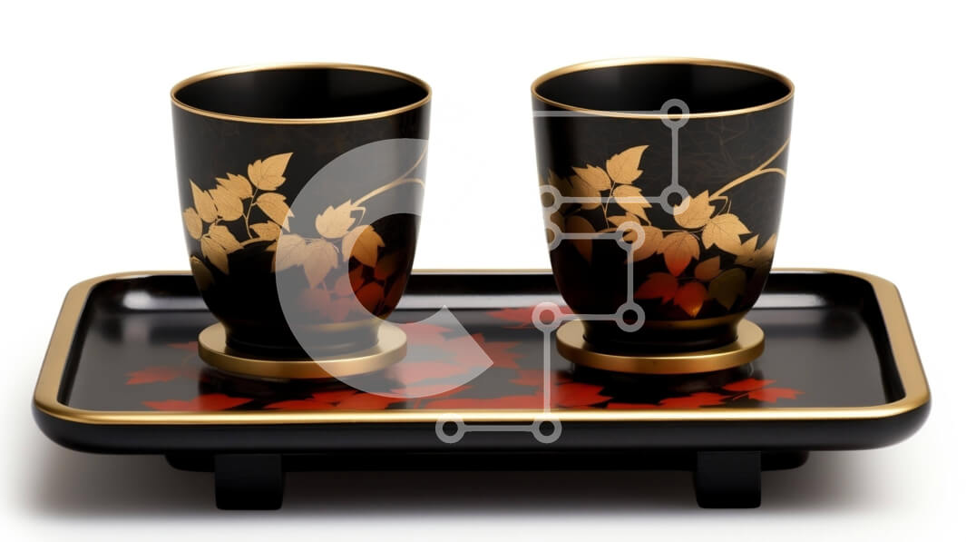 Intra Συλλεκτικό Ξύλινο Παζλ Plywood  4mm - Κομψά μαύρα και χρυσά κύπελλα στο δίσκο Σε Ξύλινο Κουτί - Διαστάσεις: 10x10 cm – 25 κομμάτια