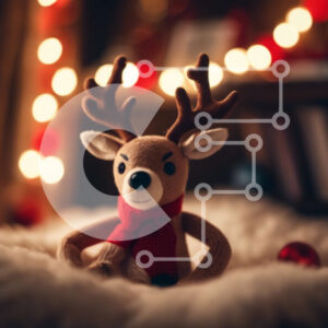 Intra Συλλεκτικό Ξύλινο Παζλ Plywood  4mm - Παιχνιδιάρικοι γεμισμένοι τάρανδοι που κάθεται στο κρεβάτι με χριστουγεννιάτικα φώτα Σε Ξύλινο Κουτί - Διαστάσεις Puzzle: 10x10 cm – 25 κομμάτια