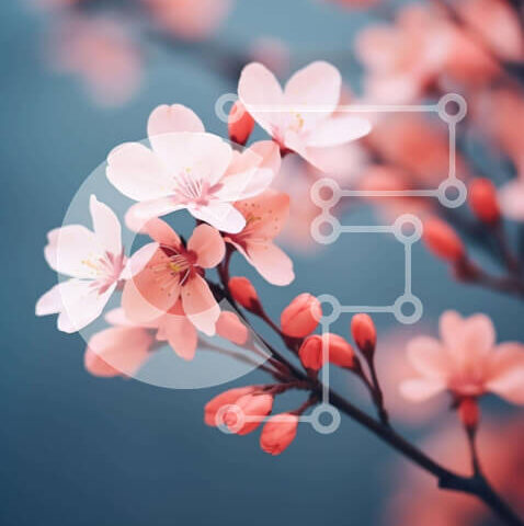 Intra Συλλεκτικό Ξύλινο Παζλ Plywood 4mm - Άνοιξη που ανθίζουν ροζ λουλούδια σε μπλε φόντο Σε Ξύλινο Κουτί - Διαστάσεις: 10x10 cm – 25 κομμάτια - Image 1