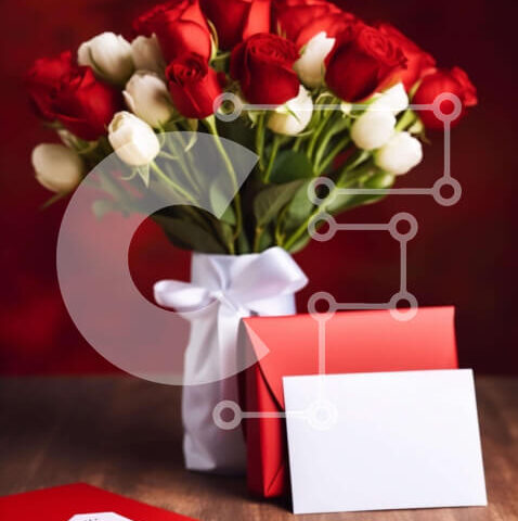 Intra Συλλεκτικό Ξύλινο Παζλ Plywood  4mm - Μπουκέτο με κόκκινα και λευκά τριαντάφυλλα με φάκελο και κάρτα Σε Ξύλινο Κουτί - Διαστάσεις Puzzle: 10x10 cm – 25 κομμάτια - Image 1