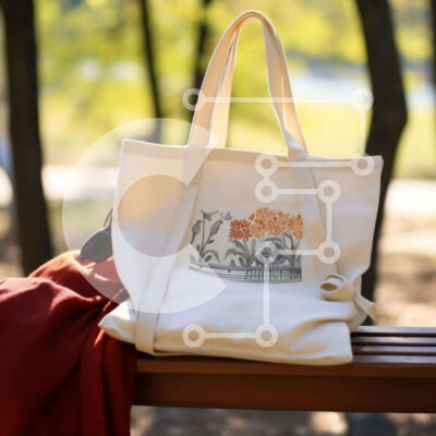 Intra Συλλεκτικό Ξύλινο Παζλ Plywood  4mm - Λευκή τσάντα σε ξύλινο πάγκο στο δάσος Σε Ξύλινο Κουτί - Διαστάσεις: 10x10 cm – 25 κομμάτια - Image 1