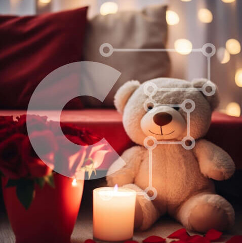 Intra Συλλεκτικό Ξύλινο Παζλ Plywood 4mm - Ζεστό ρομαντικό σκηνικό με αρκουδάκι και τριαντάφυλλα Σε Ξύλινο Κουτί - Διαστάσεις Puzzle: 10x10 cm – 25 κομμάτια - Image 1