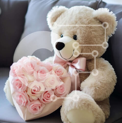 Intra Συλλεκτικό Ξύλινο Παζλ Plywood 4mm - Αρκουδάκι με τριαντάφυλλο σε σχήμα καρδιάς Σε Ξύλινο Κουτί - Διαστάσεις Puzzle: 10x10 cm – 25 κομμάτια - Image 1