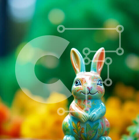 Intra Συλλεκτικό Ξύλινο Παζλ Plywood  4mm - Πολύχρωμο κεραμικό ειδώλιο λαγουδάκι σε παλιό ξύλινο τραπέζι Σε Ξύλινο Κουτί - Διαστάσεις: 10x10 cm – 25 κομμάτια - Image 1