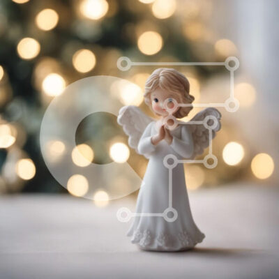 Intra Συλλεκτικό Ξύλινο Παζλ Plywood  4mm - Ειδώλιο αγγέλου μπροστά από το χριστουγεννιάτικο δέντρο Σε Ξύλινο Κουτί - Διαστάσεις: 10x10 cm – 25 κομμάτια - Image 1