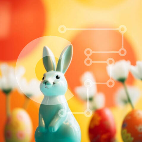 Intra Συλλεκτικό Ξύλινο Παζλ Plywood  4mm - Μπλε ειδώλιο λαγουδάκι και πολύχρωμα πασχαλινά αυγά Σε Ξύλινο Κουτί - Διαστάσεις: 10x10 cm – 25 κομμάτια - Image 1