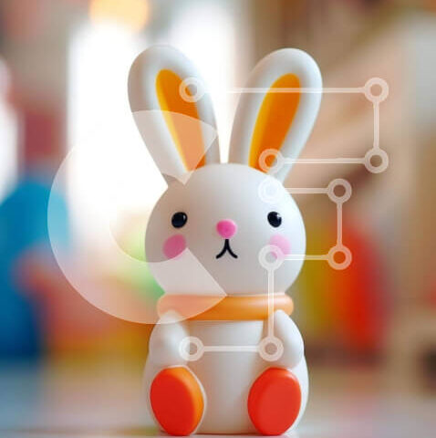 Intra Συλλεκτικό Ξύλινο Παζλ Plywood 4mm - Μικρό λευκό παιχνίδι λαγουδάκι σε πορτοκαλί τραπέζι Σε Ξύλινο Κουτί - Διαστάσεις: 10x10 cm – 25 κομμάτια - Image 1