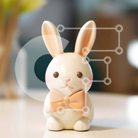 Intra Συλλεκτικό Ξύλινο Παζλ Plywood 4mm - Αξιολάτρευτο λευκό λαγουδάκι με πορτοκαλί παπιγιόν και λουλούδια Σε Ξύλινο Κουτί - Διαστάσεις: 10x10 cm – 25 κομμάτια - Image 1