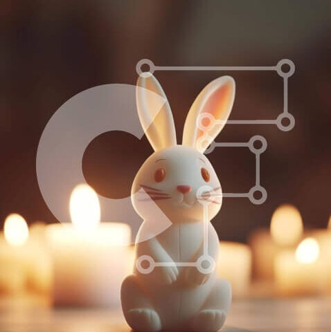 Intra Συλλεκτικό Ξύλινο Παζλ Plywood 4mm - Λευκό ειδώλιο λαγουδάκι με αναμμένα κεριά Σε Ξύλινο Κουτί - Διαστάσεις Puzzle: 10x10 cm – 25 κομμάτια - Image 1