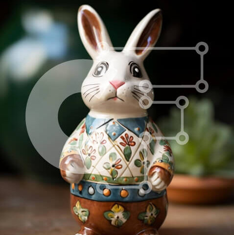 Intra Συλλεκτικό Ξύλινο Παζλ Plywood  4mm - Κεραμικό ειδώλιο λαγουδάκι με φυτά σε γλάστρες Σε Ξύλινο Κουτί - Διαστάσεις: 10x10 cm – 25 κομμάτια - Image 1