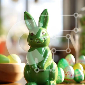 Intra Συλλεκτικό Ξύλινο Παζλ Plywood  4mm - Πράσινο ειδώλιο λαγουδάκι στα πολύχρωμα πασχαλινά αυγά Σε Ξύλινο Κουτί - Διαστάσεις Puzzle: 10x10 cm – 25 κομμάτια - Image 1