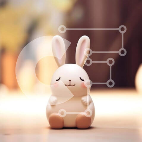 Intra Συλλεκτικό Ξύλινο Παζλ Plywood  4mm - Λευκό ειδώλιο λαγουδάκι με φυτά σε γλάστρες Σε Ξύλινο Κουτί - Διαστάσεις: 10x10 cm – 25 κομμάτια - Image 1