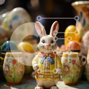 Intra Συλλεκτικό Ξύλινο Παζλ Plywood  4mm - Πασχαλινό ειδώλιο λαγουδάκι και πολύχρωμη επίδειξη πασχαλινών αυγών Σε Ξύλινο Κουτί - Διαστάσεις: 10x10 cm – 25 κομμάτια