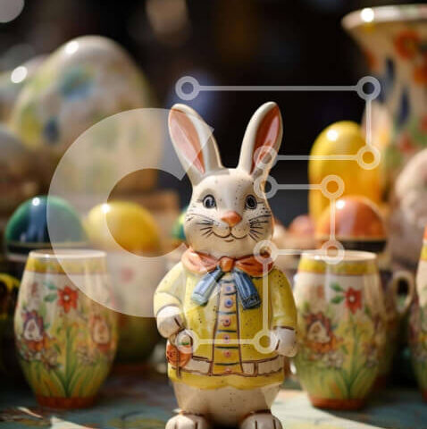 Intra Συλλεκτικό Ξύλινο Παζλ Plywood 4mm - Πασχαλινό ειδώλιο λαγουδάκι και πολύχρωμη επίδειξη πασχαλινών αυγών Σε Ξύλινο Κουτί - Διαστάσεις: 10x10 cm – 25 κομμάτια - Image 1