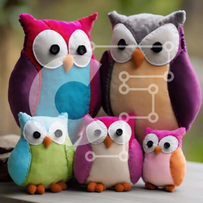 Intra Συλλεκτικό Ξύλινο Παζλ Plywood  4mm - Ομάδα αδερφών με πολύχρωμες γεμιστές κουκουβάγιες Σε Ξύλινο Κουτί - Διαστάσεις: 10x10 cm – 25 κομμάτια - Image 1