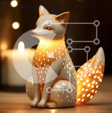 Intra Συλλεκτικό Ξύλινο Παζλ Plywood  4mm - Κεραμικό ειδώλιο αλεπούς σε ξύλινο τραπέζι με φως κεριού Σε Ξύλινο Κουτί - Διαστάσεις Puzzle: 10x10 cm – 25 κομμάτια - Image 1