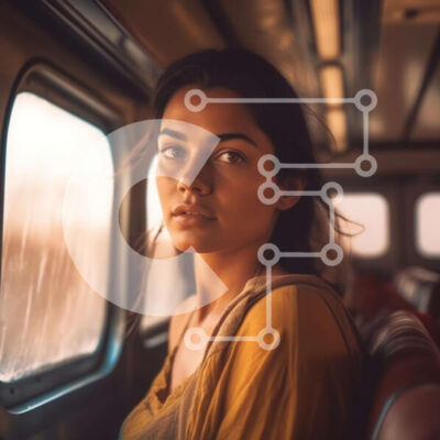 Intra Συλλεκτικό Ξύλινο Παζλ Plywood  4mm - Νεαρή γυναίκα σε ένα τρένο που κοιτάζει έξω από το παράθυρο με μια στοχαστική έκφραση Σε Ξύλινο Κουτί - Διαστάσεις Puzzle: 10x10 cm – 25 κομμάτια - Image 1