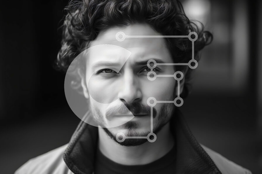 Intra Συλλεκτικό Ξύλινο Παζλ Plywood  4mm - Πορτρέτο ενός άνδρα με σγουρά μαλλιά και γένια σε μαύρο σακάκι Σε Ξύλινο Κουτί - Διαστάσεις Puzzle: 10x10 cm – 25 κομμάτια