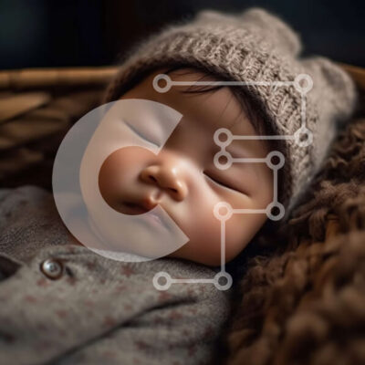 Intra Συλλεκτικό Ξύλινο Παζλ Plywood  4mm - Αξιολάτρευτη εικόνα του μωρού που κοιμάται με πλεκτό καπέλο σε ψάθινο καλάθι Σε Ξύλινο Κουτί - Διαστάσεις Puzzle: 10x10 cm – 25 κομμάτια - Image 1