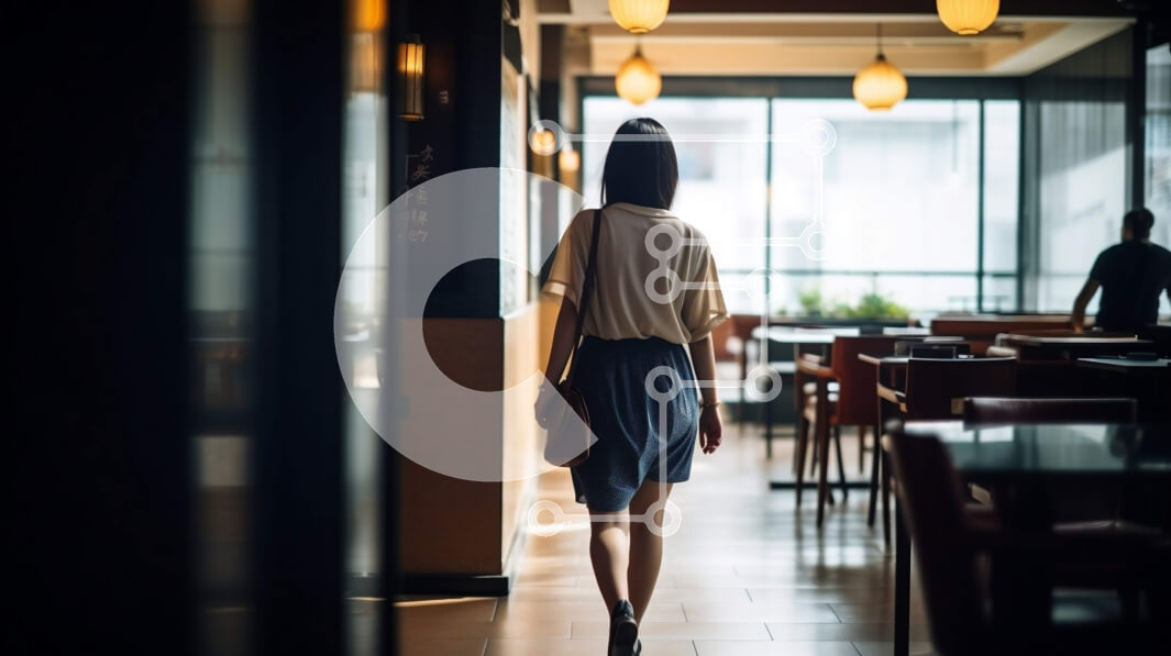 Intra Συλλεκτικό Ξύλινο Παζλ Plywood  4mm - Κομψό Εσωτερικό Εστιατόριο που γυρίστηκε με σερβιτόρα που κουβαλάει δίσκο με φαγητό Σε Ξύλινο Κουτί - Διαστάσεις Puzzle: 10x10 cm – 25 κομμάτια