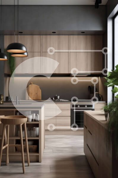 Intra Συλλεκτικό Ξύλινο Παζλ Plywood  4mm - Κομψή μοντέρνα κουζίνα με μεγάλο νησί και μαρμάρινο πάγκο Σε Ξύλινο Κουτί - Διαστάσεις Puzzle: 10x10 cm – 25 κομμάτια