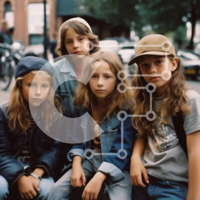 Intra Συλλεκτικό Ξύλινο Παζλ Plywood  4mm - Αξιολάτρευτη εικόνα παιδιών που κάνουν παρέα σε ένα παγκάκι της πόλης Σε Ξύλινο Κουτί - Διαστάσεις Puzzle: 10x10 cm – 25 κομμάτια - Image 1