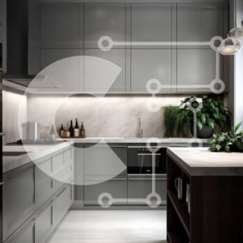 Intra Συλλεκτικό Ξύλινο Παζλ Plywood  4mm - Κομψή και εκλεπτυσμένη μοντέρνα σχεδίαση κουζίνας με γκρι ντουλάπια και μαρμάρινο νησί Σε Ξύλινο Κουτί - Διαστάσεις Puzzle: 10x10 cm – 25 κομμάτια - Image 1