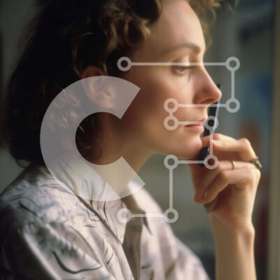 Intra Συλλεκτικό Ξύλινο Παζλ Plywood 4mm - Κομψή γυναίκα σε floral πουκάμισο κρατώντας κινητό τηλέφωνο Σε Ξύλινο Κουτί - Διαστάσεις Puzzle: 10x10 cm – 25 κομμάτια - Image 1