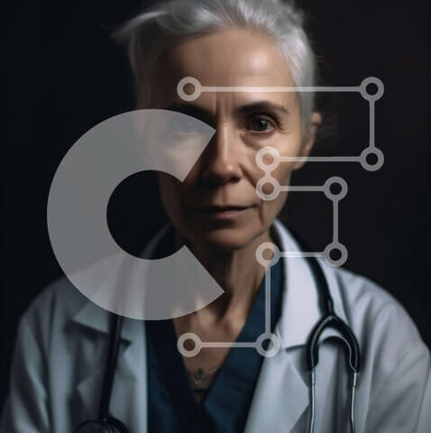 Intra Συλλεκτικό Ξύλινο Παζλ Plywood  4mm - Ηλικιωμένη γυναίκα με λευκό παλτό εργαστηρίου και στηθοσκόπιο Σε Ξύλινο Κουτί - Διαστάσεις Puzzle: 10x10 cm – 25 κομμάτια - Image 1