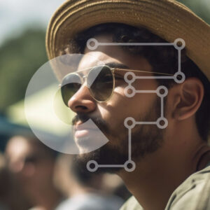 Intra Συλλεκτικό Ξύλινο Παζλ Plywood  4mm - Άνθρωπος με ψάθινο καπέλο και γυαλιά ηλίου στο μουσικό φεστιβάλ κοιτάζοντας την απόσταση Σε Ξύλινο Κουτί - Διαστάσεις Puzzle: 10x10 cm – 25 κομμάτια