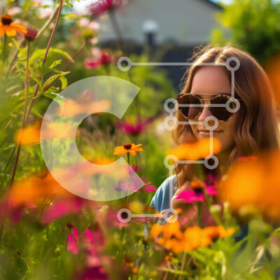 Intra Συλλεκτικό Ξύλινο Παζλ Plywood  4mm - Χαλαρή γυναίκα στον κήπο με πολύχρωμα λουλούδια και μπουκέτο Σε Ξύλινο Κουτί - Διαστάσεις Puzzle: 10x10 cm – 25 κομμάτια - Image 1