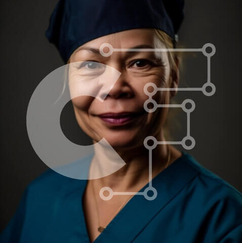 Intra Συλλεκτικό Ξύλινο Παζλ Plywood 4mm - Χαμογελώντας ηλικιωμένη Ασιάτισσα με ιατρική ενδυμασία Σε Ξύλινο Κουτί - Διαστάσεις Puzzle: 10x10 cm – 25 κομμάτια - Image 1