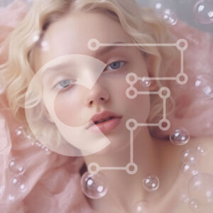 Intra Συλλεκτικό Ξύλινο Παζλ Plywood  4mm - Ονειρική εικόνα μιας γυναίκας ξαπλωμένης σε ένα ροζ κρεβάτι που περιβάλλεται από φυσαλίδες Σε Ξύλινο Κουτί - Διαστάσεις Puzzle: 10x10 cm – 25 κομμάτια