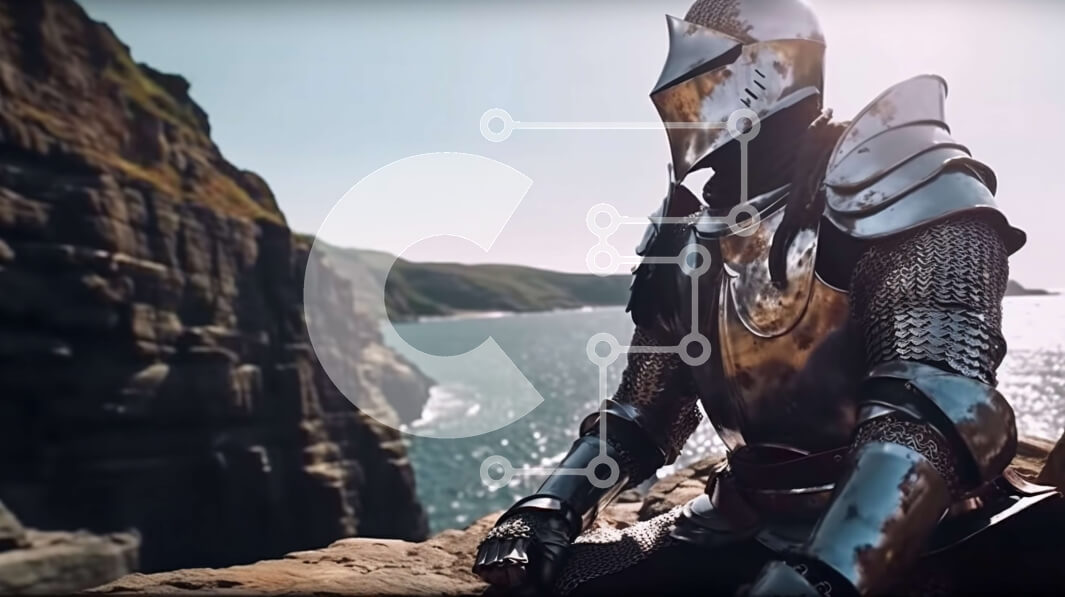 Intra Συλλεκτικό Ξύλινο Παζλ Plywood  4mm - Όμορφη εικόνα ενός ιππότη με πανοπλία με θέα στον ωκεανό Σε Ξύλινο Κουτί - Διαστάσεις Puzzle: 10x10 cm – 25 κομμάτια