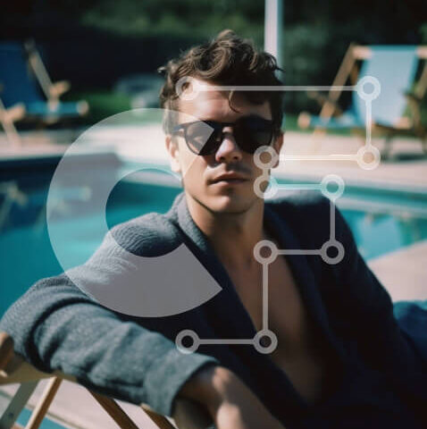 Intra Συλλεκτικό Ξύλινο Παζλ Plywood 4mm - Εικόνα ενός άνδρα που χαλαρώνει σε μια πολυθρόνα δίπλα σε μια πισίνα Σε Ξύλινο Κουτί - Διαστάσεις Puzzle: 10x10 cm – 25 κομμάτια - Image 1