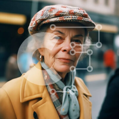 Intra Συλλεκτικό Ξύλινο Παζλ Plywood  4mm - Ουδέτερο πορτρέτο της ηλικιωμένης γυναίκας στην οδό της πόλης Σε Ξύλινο Κουτί - Διαστάσεις Puzzle: 10x10 cm – 25 κομμάτια - Image 1