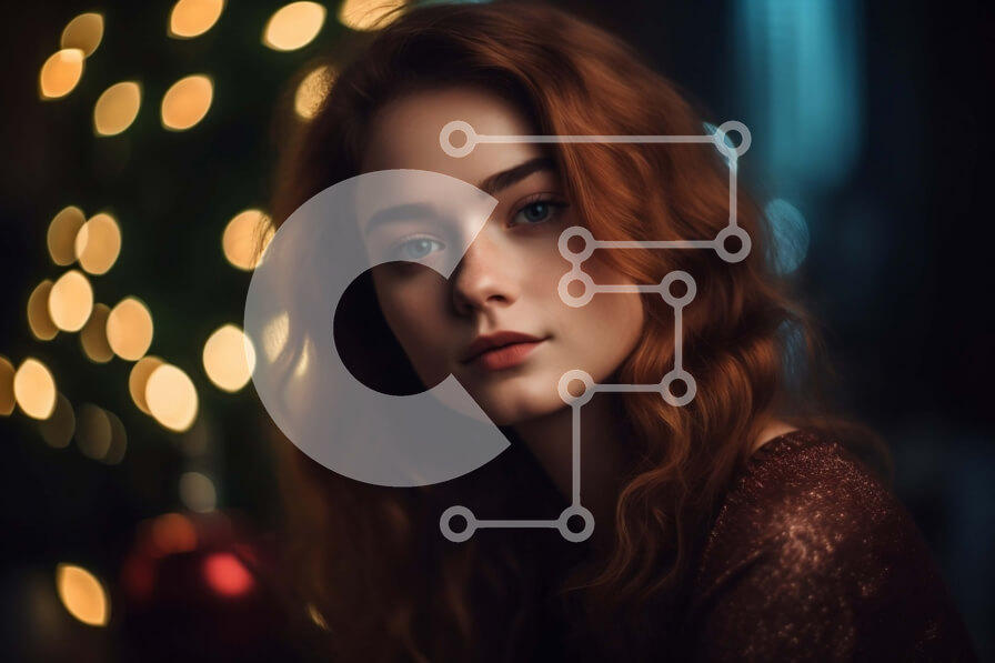 Intra Συλλεκτικό Ξύλινο Παζλ Plywood  4mm - Όμορφη εικόνα μιας γυναίκας μπροστά από ένα χριστουγεννιάτικο δέντρο Σε Ξύλινο Κουτί - Διαστάσεις: 10x10 cm – 25 κομμάτια