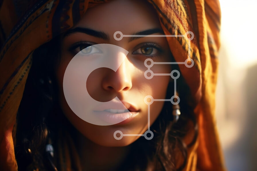 Intra Συλλεκτικό Ξύλινο Παζλ Plywood  4mm - Σοβαρή γυναίκα με πολύχρωμη μαντίλα και μεγάλα σκουλαρίκια που κοιτάζει την κάμερα Σε Ξύλινο Κουτί - Διαστάσεις Puzzle: 10x10 cm – 25 κομμάτια