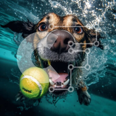 Intra Συλλεκτικό Ξύλινο Παζλ Plywood  4mm - Αξιολάτρευτη εικόνα του σκύλου που κολυμπά με μια μπάλα του τένις Σε Ξύλινο Κουτί - Διαστάσεις: 10x10 cm – 25 κομμάτια - Image 1