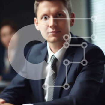 Intra Συλλεκτικό Ξύλινο Παζλ Plywood  4mm - Σοβαρός επιχειρηματίας στο γραφείο στο γραφείο με δύο συναδέλφους στο παρασκήνιο Σε Ξύλινο Κουτί - Διαστάσεις Puzzle: 10x10 cm – 25 κομμάτια - Image 1