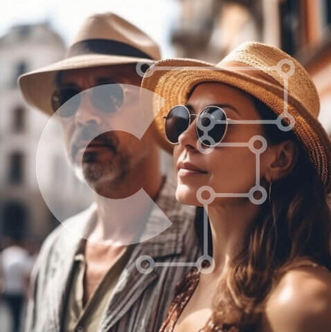 Intra Συλλεκτικό Ξύλινο Παζλ Plywood 4mm - Άνδρας και γυναίκα που στέκονται στην οδό της πόλης με casual ρούχα Σε Ξύλινο Κουτί - Διαστάσεις Puzzle: 10x10 cm – 25 κομμάτια - Image 1